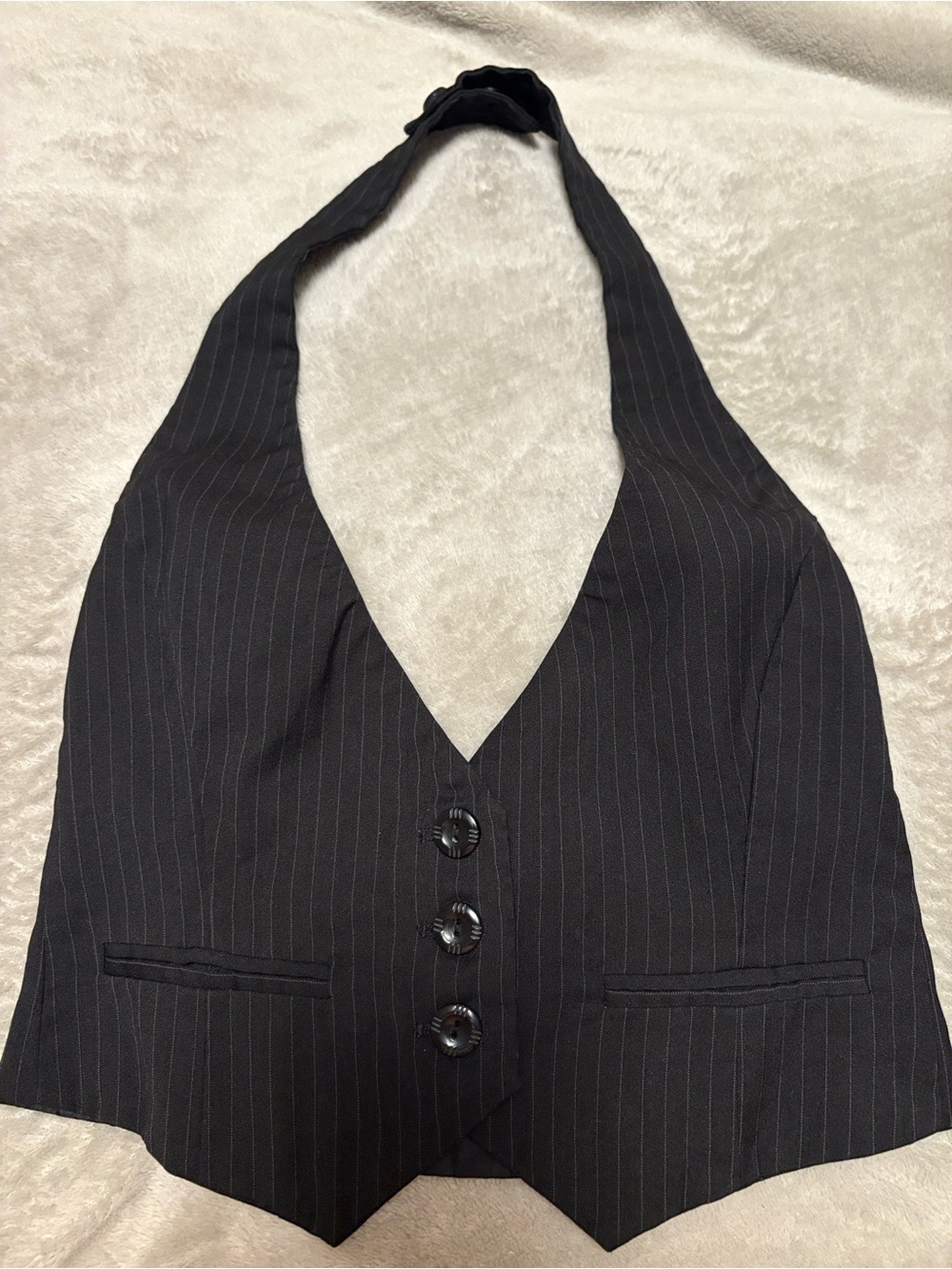 Lux Black Pinstripe Halter Vest